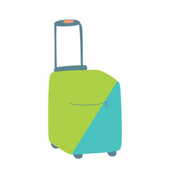 Cartoon style luggage or travel bag on white background. Colorful Doodle suitcase or baggage flat vector illustration. Journey, summer vacation, trip, tour, voyage concept