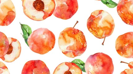 Naklejka premium Pattern featuring peaches created in watercolor