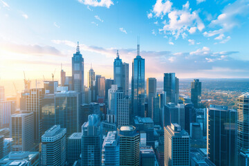 Skyline of Urban Financial District Under Blue Skies