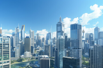 Skyline of Urban Financial District Under Blue Skies
