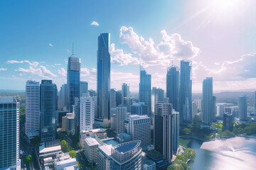 Skyline of Urban Financial District Under Blue Skies