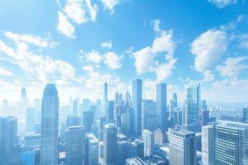 Fototapeta premium Skyline of Urban Financial District Under Blue Skies