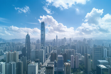 Skyline of Urban Financial District Under Blue Skies