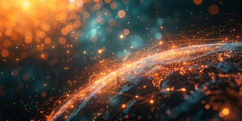 Obraz premium Digital map of the World. Network and connectivity, data transfer and cyber tech concept. Generative Ai