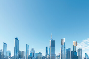 Fototapeta premium Drone View of City Office Buildings Beneath Blue Skies and White Clouds