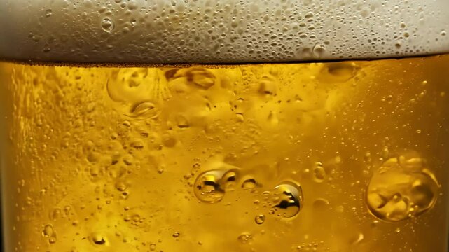 Close-up of beer bubbles and foam