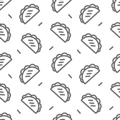 Taco icon seamless pattern. Vector line illustration in flat.  Fast food takeout. For background, menu, invitation.