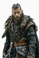 Obraz premium Heroic Viking man in detailed armor, isolated on a white background