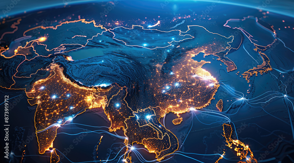 Poster map of china, illuminated. generative ai.