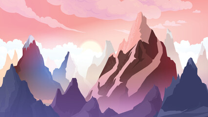 Stunning Anime-Style Mountain Landscapes: Nature's Beauty at Sunrise and Sunset - Desktop Wallpapers