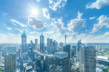 Fototapeta premium High-Rise Office Buildings in the Financial District with Blue Sky