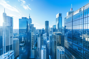 Obraz premium High-Rise Office Buildings in the Financial District with Blue Sky