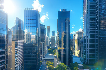Obraz premium High-Rise Office Buildings in the Financial District with Blue Sky