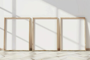 Three Empty Picture Frames on a White Wall