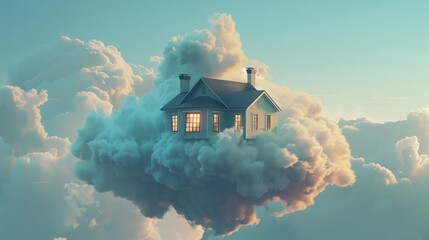 Home floating on clouds