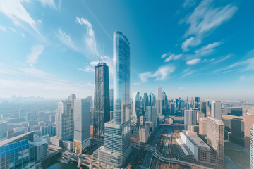 High-Rise Office Buildings in the Financial District with Blue Sky