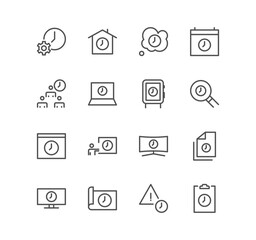 Timer and clock icon outline and linear vector.	

