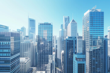 Fototapeta premium High-Rise Office Buildings in the Financial District with Blue Sky