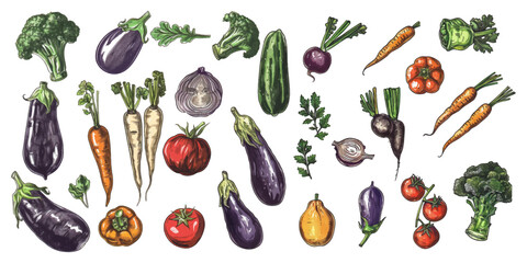 Set of vegetables on white background