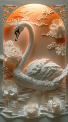 Naklejka premium Graceful paper cut of a swan on a lake.