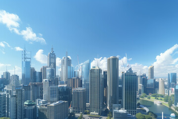 High-Rise Office Buildings in the Financial District with Blue Sky