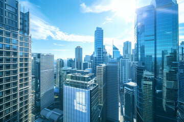 Obraz premium High-Rise Office Buildings in the Financial District with Blue Sky