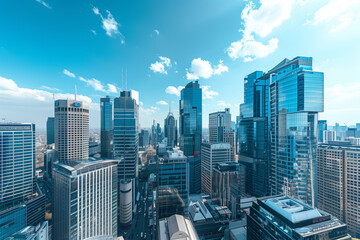 High-Rise Office Buildings in the Financial District with Blue Sky