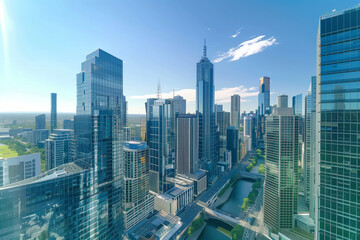 High-Rise Office Buildings in the Financial District with Blue Sky