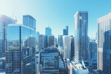 Obraz premium High-Rise Office Buildings in the Financial District with Blue Sky
