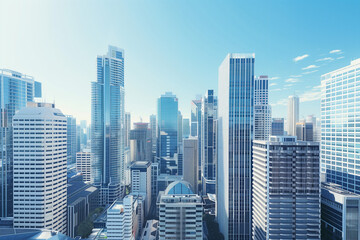 High-Rise Office Buildings in the Financial District with Blue Sky