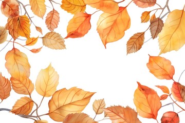 Vibrant watercolor frame of yellow and orange autumn leaves