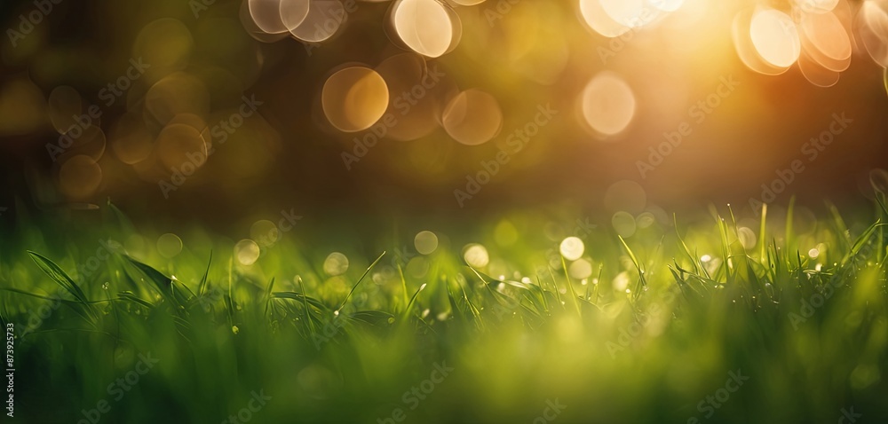 Aufkleber a blurry image of a grassy field with a sun shining on it