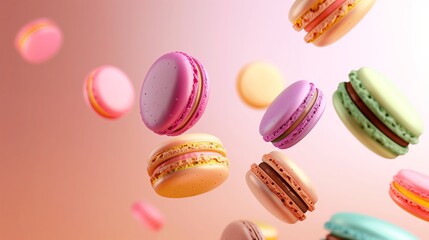 Obraz premium Various colorful of macarons floating on the air