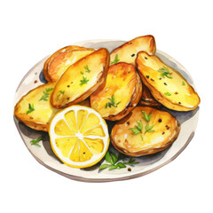 Illustration of Roasted Potatoe,, a Greek Food in a White Background.