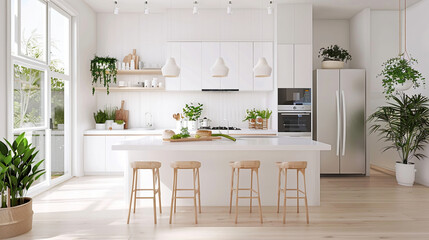 Scandinavian kitchen interior design, simple minimalist