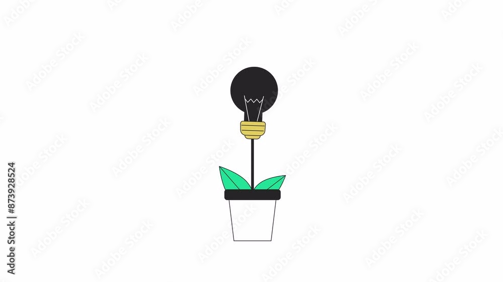 Poster growing lightbulb in flowerpot line 2d object animation. creativity development support flat color c