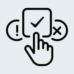 Validation, refusal, indecisive icon. Endorsing, reject, accept. Clicking on checkmark.
