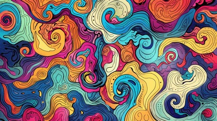 Hand drawn colorful swirling doodle in a horizontal orientation