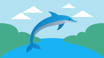 Dolphin jumping in the river vector illustration 