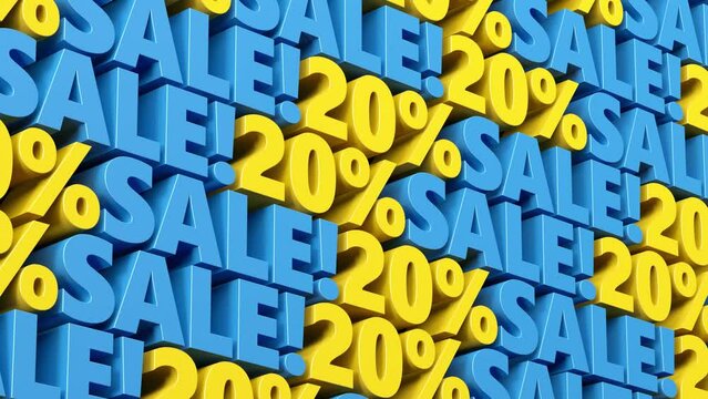 Discount sale 20% off yellow and blue sign. 10% to 90% sale promotion for advertising, special offer, mega sale, hot deal, cyber week, black friday flash and flat sale. 
