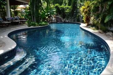 Concrete Pool: Luxury Tropical Resort-Style Swimming Pool in Suburban Backyard
