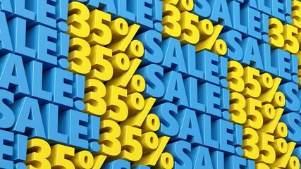Discount sale 35% off yellow and blue sign. 10% to 90% sale promotion for advertising, special offer, mega sale, hot deal, cyber week, black friday flash and flat sale. 