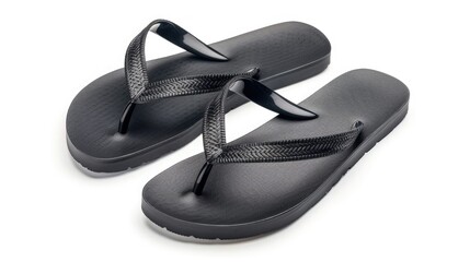 Flip Flops Man. Pair of Black Flip-Flops Isolated on White Background for Casual Beach Attire