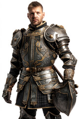 Elegant medieval knight posing confidently against a white backdrop