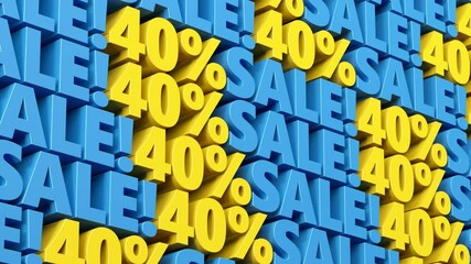 Discount sale 40% off yellow and blue sign. 10% to 90% sale promotion for advertising, special offer, mega sale, hot deal, cyber week, black friday flash and flat sale. 