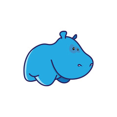 Cute kawaii Hippopotamus cartoon character on white background, vector illustration