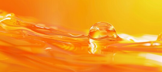 abstract background made from orange smooth glass ball surface with a single large oily air bubble back lit transparent jello coming up through the smooth molten surface