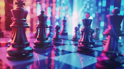 Corporate strategy and innovation illustration featuring blurred business elements, emphasizing market competition, technology growth, and successful business strategies