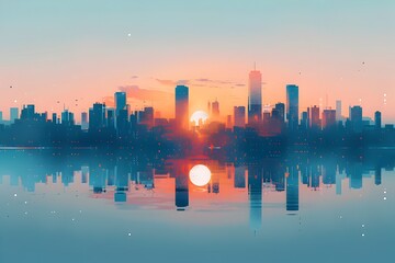 Obraz premium Serene Geometric Cityscape at Sunrise Minimalist Urban Tranquility