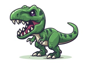 T Rex Cartoon. Predatory Snarling Dinosaur in Green 2D Chibi Illustration